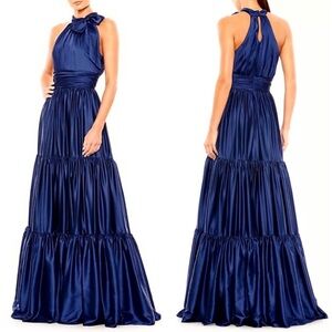 MAC DUGGAL Anthropologie NEW Tiered Ruffle Halter Gown Sapphire Blue NEW Size 12